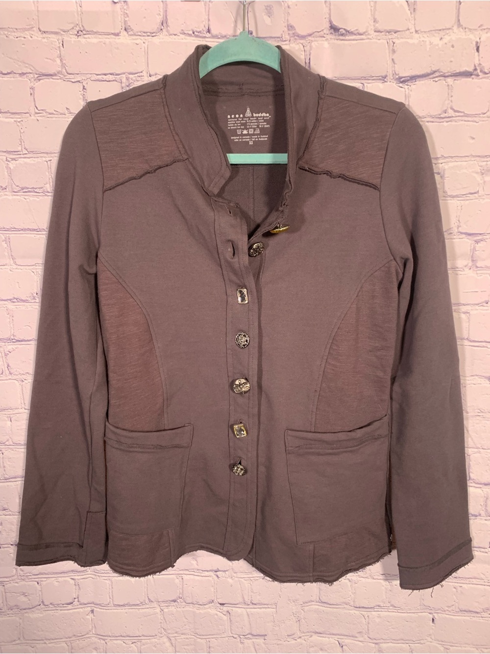 Neon Buddha Womens Military Artsy Button Front Jacket Blazer Brown Size S Casual